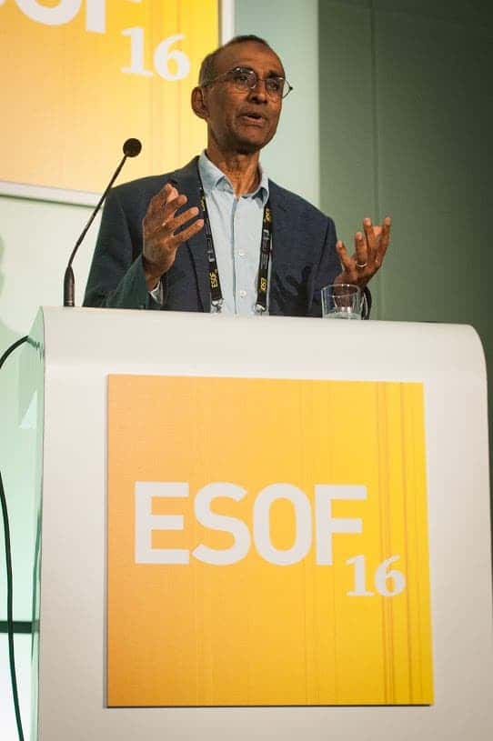 Sir Venkatraman Ramakrishnan speaks at a session titled 'How we visualise large molecules and why that is important' at the EuroScience Open Forum at Manchester Central, in Manchester, United Kingdom on Monday 25th July 2016. Credit: Matt Wilkinson Photography