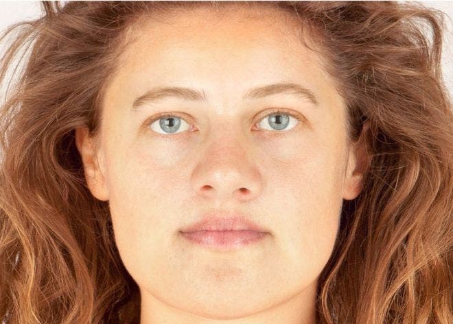 The facial reconstruction of Ava, who died more than 3,700 years ago.
Image credits Hew Morrison.