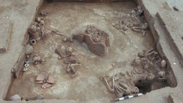 Carbon dating was conducted on bones from multiple skeletons in the Lajia dig. Credit: Cai Linhai