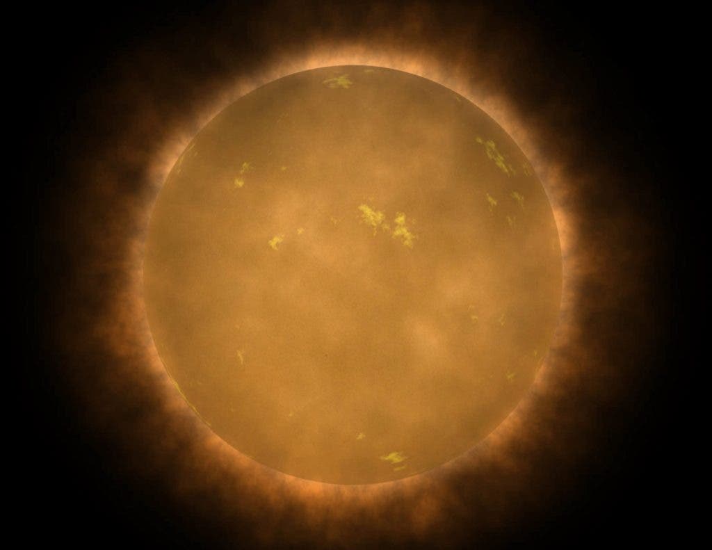 Artist's conception of a red dwarf, the most common type of star in the Sun's stellar neighborhood, and in the universe. Although termed a red dwarf, the surface temperature of this star would give it an orange hue when viewed from close proximity. Credit: Wikimedia Commons