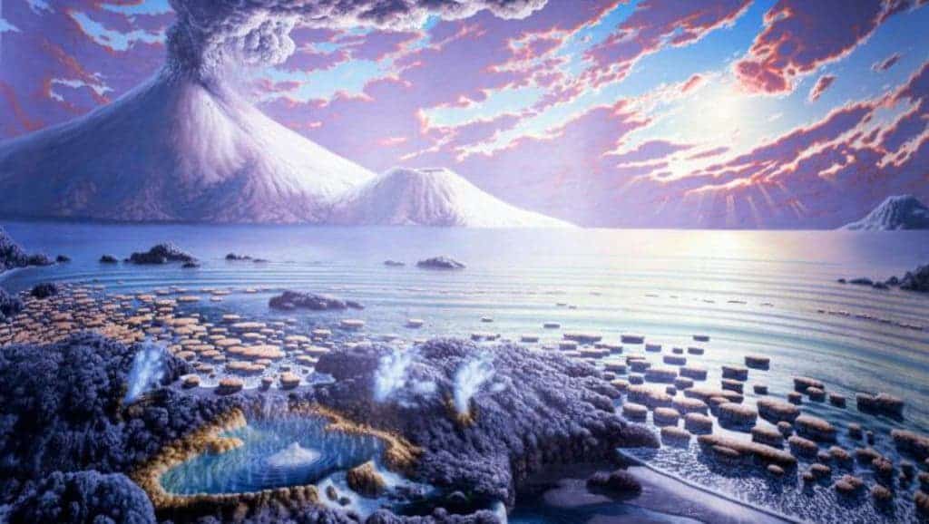 Illustration of early Earth. Peter Sawyer / Smithsonian Institution.