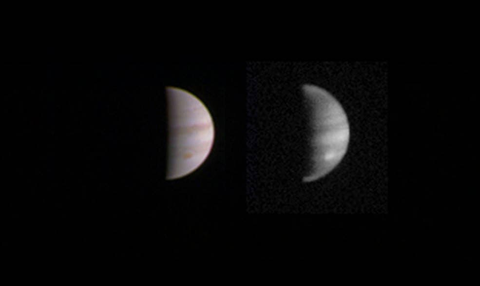 This dual view of Jupiter was taken on August 23, when NASA’s Juno spacecraft was 2.8 million miles (4.4 million kilometers) from the gas giant planet on the inbound leg of its initial 53.5-day capture orbit.
Credits: NASA/JPL-Caltech/SwRI/MSSS