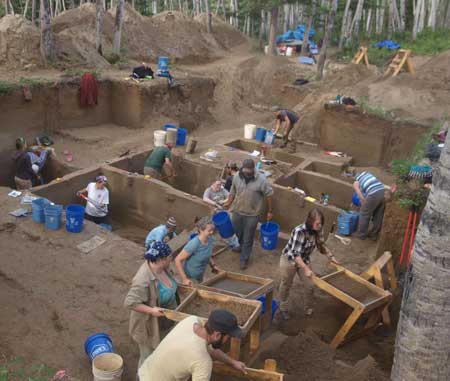 In 2013 and 2014, researchers expanded the dig at Upward Sun River to study the relationship between the residential structure and the hearths. (Photo by Ben Potter)