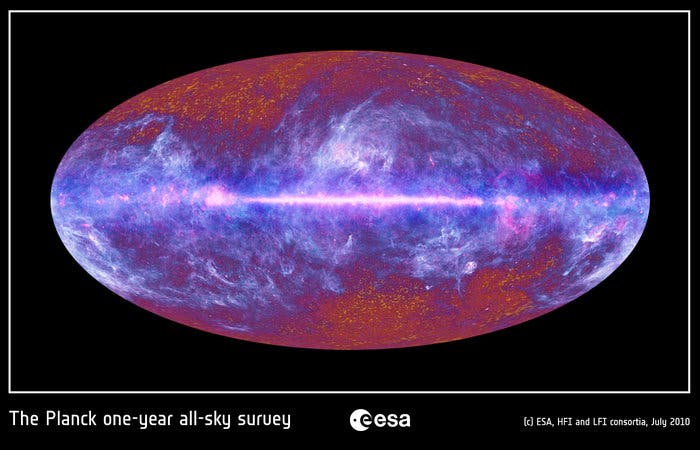 The microwave sky as seen by Planck.
