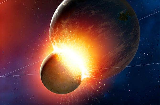 Artist impression of early Earth impact with a planetary-sized body. Credit: NASA