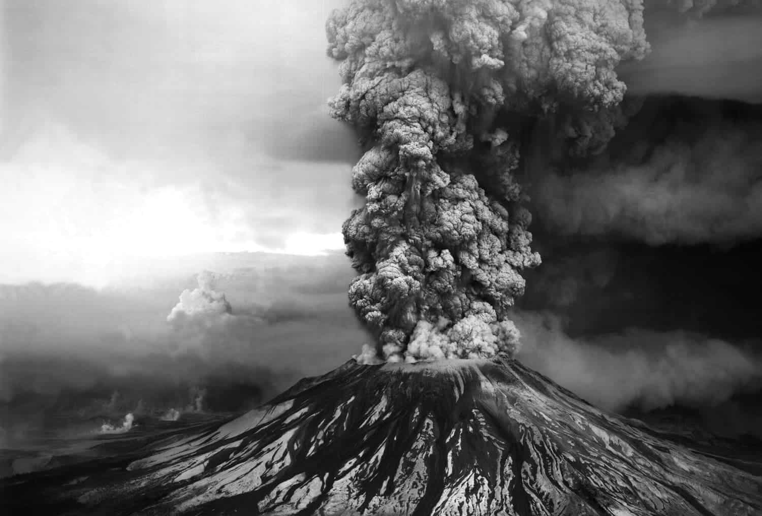 An ash plume billows from the crater atop Mount St. Helens hours after its eruption began on May 18th, 1980, in Washington state. Credit: USGS / Robert Krimmel