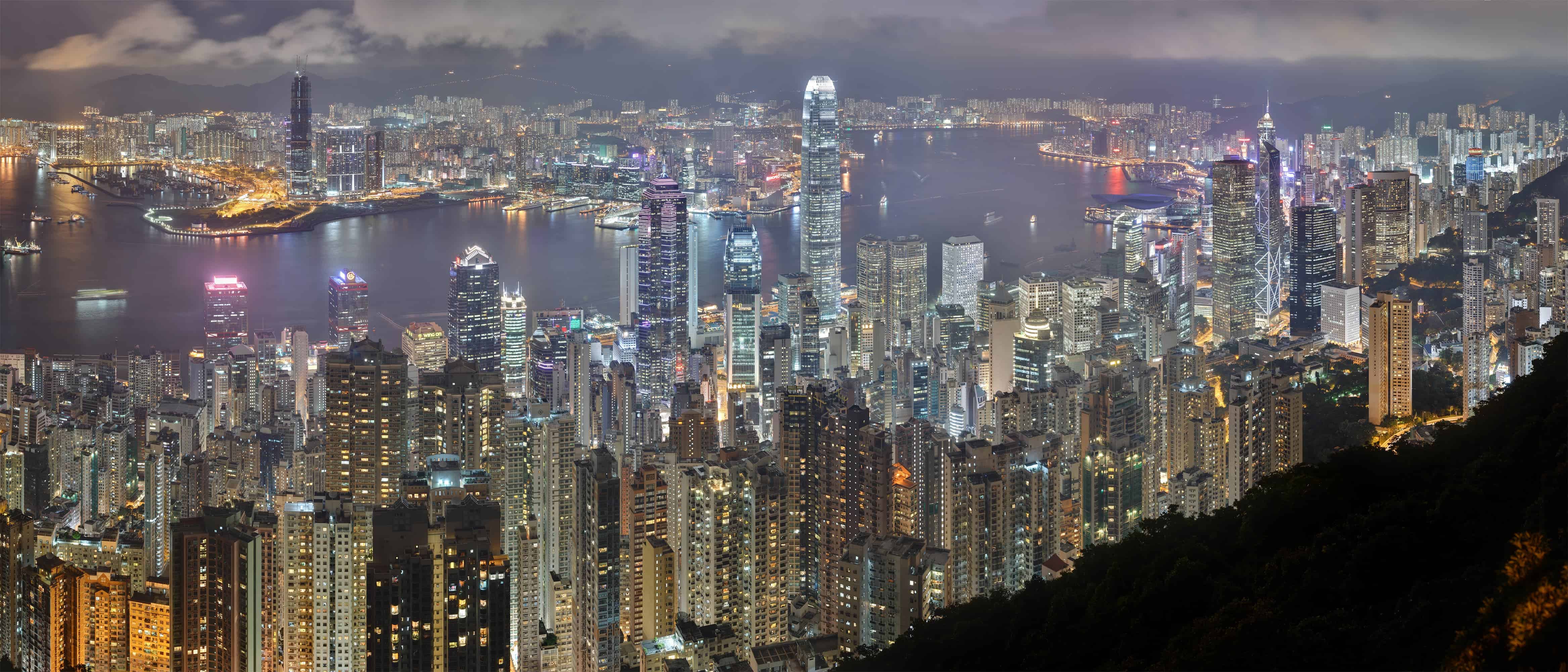 The night skyline in Hong Kong. Image credits: Base64
