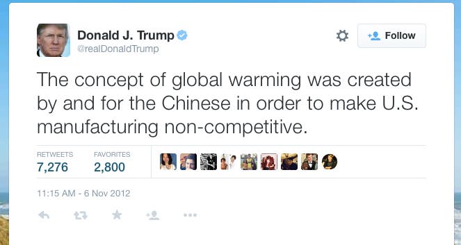Trump's views on climate change should be a secret to no one by now.