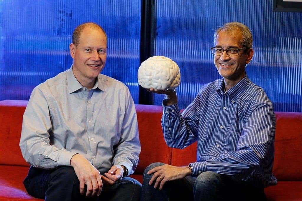 Stanford's Jaimie Henderson and Krishna Shenoy developed a brain-computer interface that allows the disabled to type with their thoughts faster than anything previously demoed. Credit: Paul Sakuma.