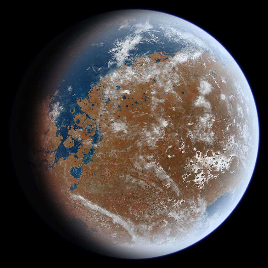 Mars with an atmosphere and water wouldn't be a half-bad place to settle.
Image credits Ittiz / Wikipedia.