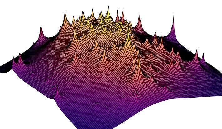 This is a 3-D visualization of reconstructed dark matter clump distributions in a distant galaxy cluster, obtained from the Hubble Space Telescope Frontier Fields data. The unseen matter in this map is comprised of a smooth heap of dark matter on which clumps form.
Credit: Yale University