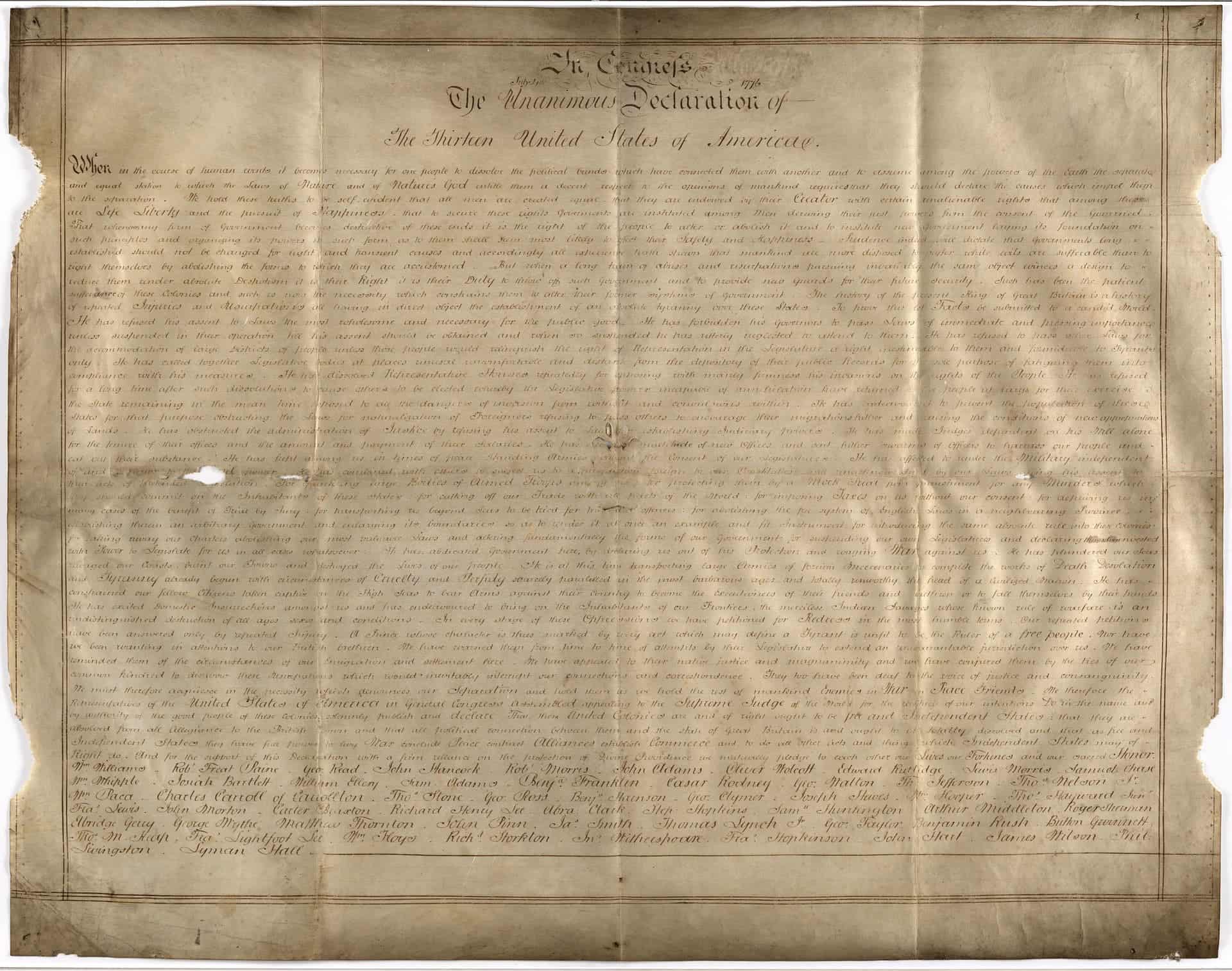 The parchment the Declaration in Congress of the thirteen United States of America (pictured) was written on caught Emily Sneff's attention. Sneff, a researcher with the Declaration Resources Project, also found names weren't in the right order and 