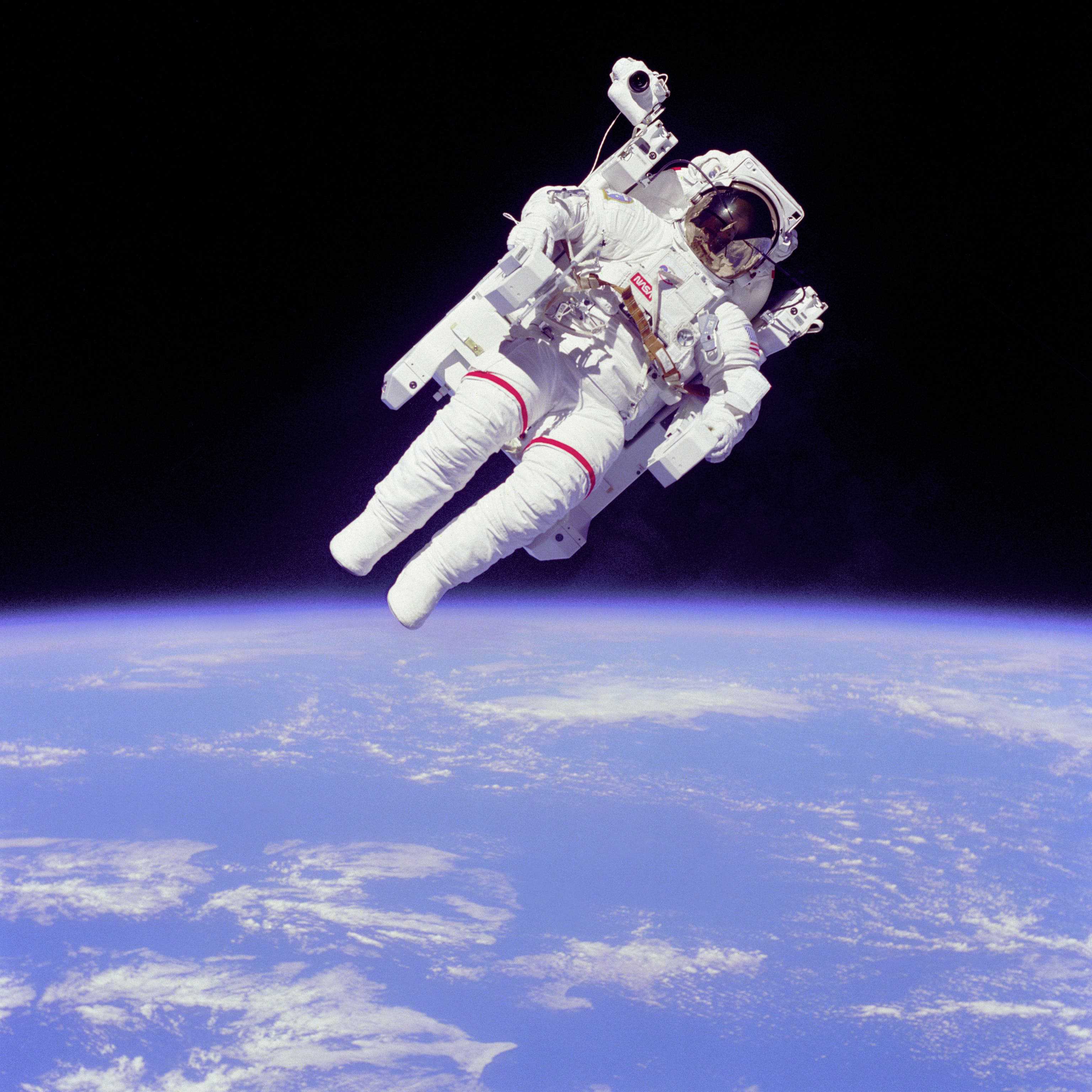 Astronauts still use Apollo-era designed space suits. Credit: Wikimedia Commons.