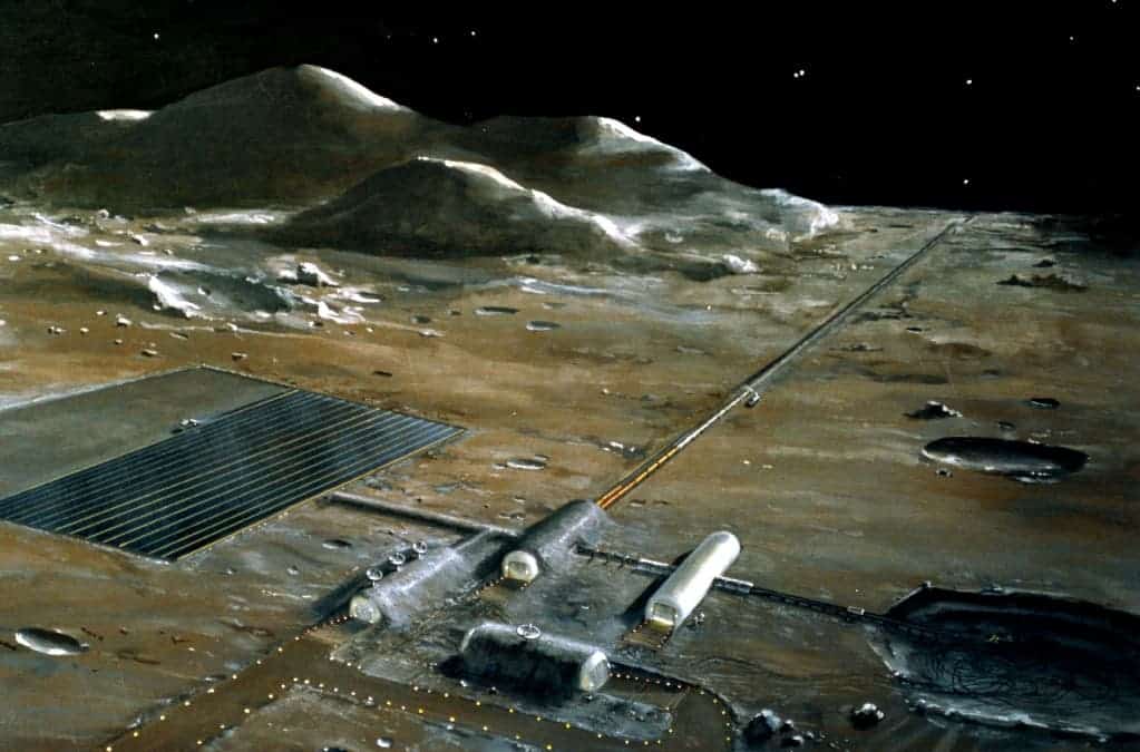 A lunar base concept drawing. Credit: Wikimedia Commons.