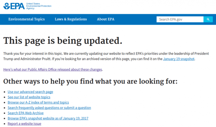 We're not sure exactly what will happen to the EPA webpages.