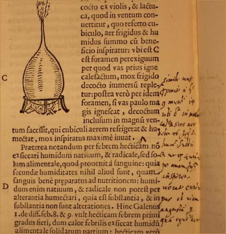 Santorio's marginal note to col. 406C-D, in Santorio Santori, Commentaria In Primam Fen Primi Libri Canonis Avicennae (Venice, 1625), British Library, 542.h.11. Courtesy of the British Library.