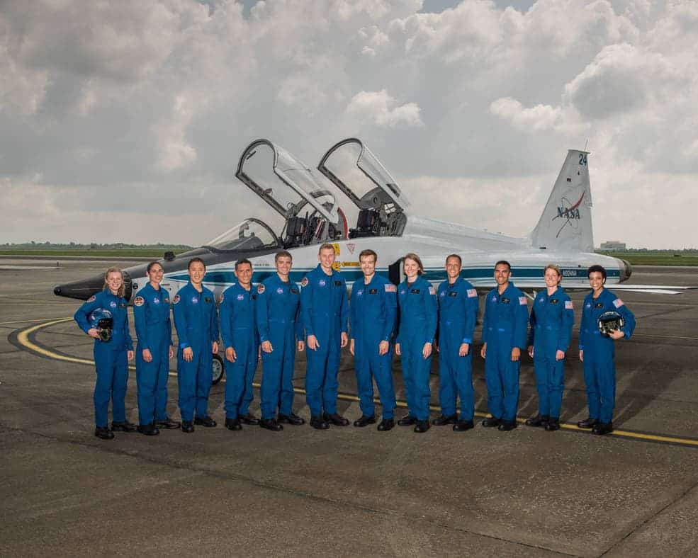 NASA announced its 2017 Astronaut Candidate Class on June 7, 2017. The 12 candidates, pictured here at NASA’s Ellington Field in Houston, are Zena Cardman, U.S. Marine Corps Maj. Jasmin Moghbeli, U.S. Navy Lt. Jonny Kim, U.S. Army Maj. Francisco “Frank” Rubio, U.S. Navy Lt. Cmdr. Matthew Dominick, Warren “Woody” Hoburg, Robb Kulin, U.S. Navy Lt. Kayla Barron, Bob Hines, U.S. Air Force Lt. Col. Raja Chari, Loral O’Hara and Jessica Watkins.