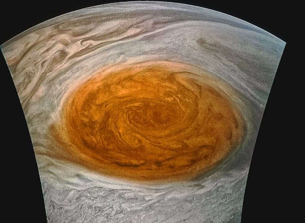 This enhanced-color image of Jupiter’s Great Red Spot was created by citizen scientist Jason Major using data from the JunoCam imager on NASA’s Juno spacecraft. Image credits: NASA/JPL-Caltech/SwRI/MSSS/Jason Major.