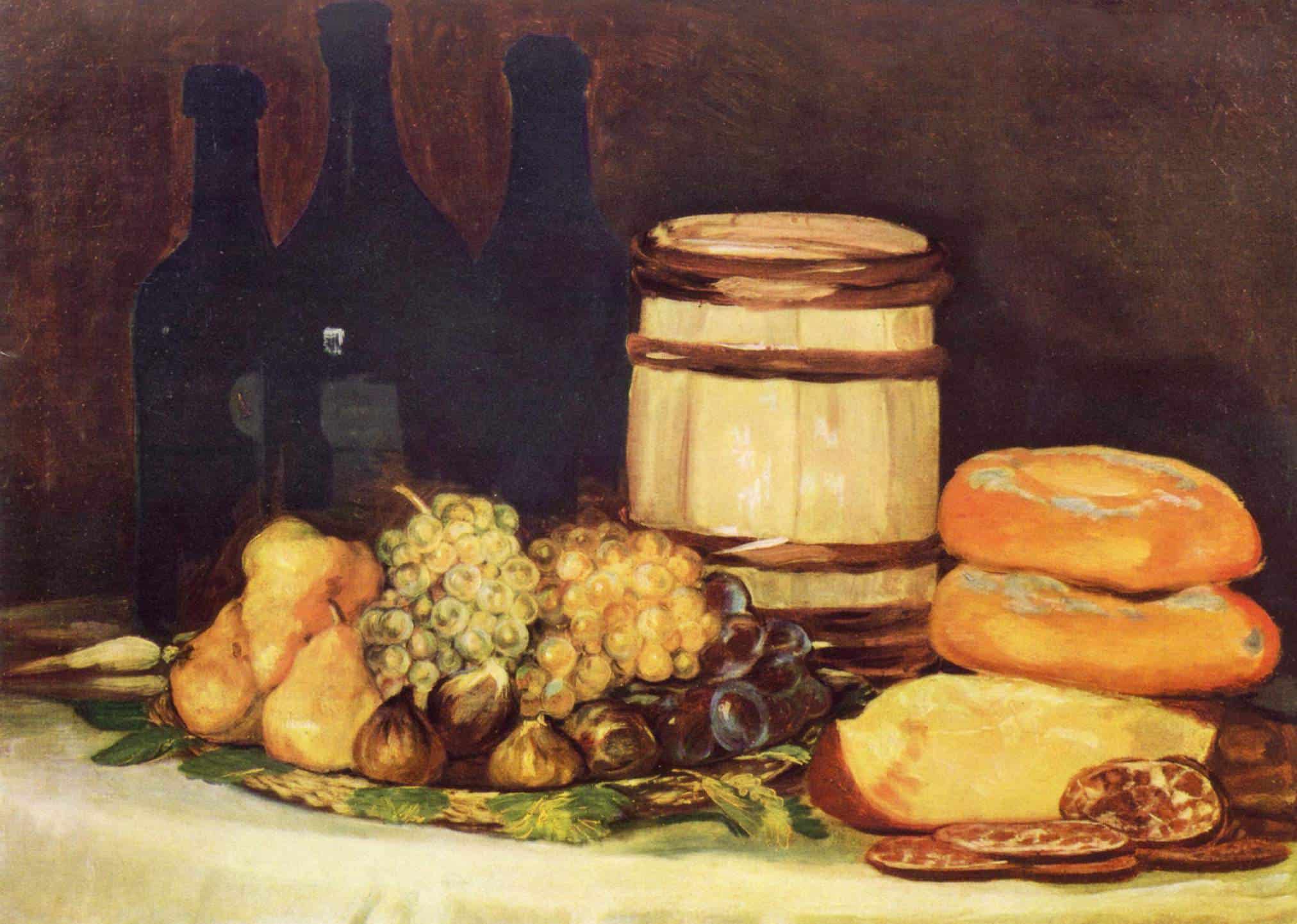 Francisco Goya, Still Life with Fruit, Bottles, Breads (1824–1826).