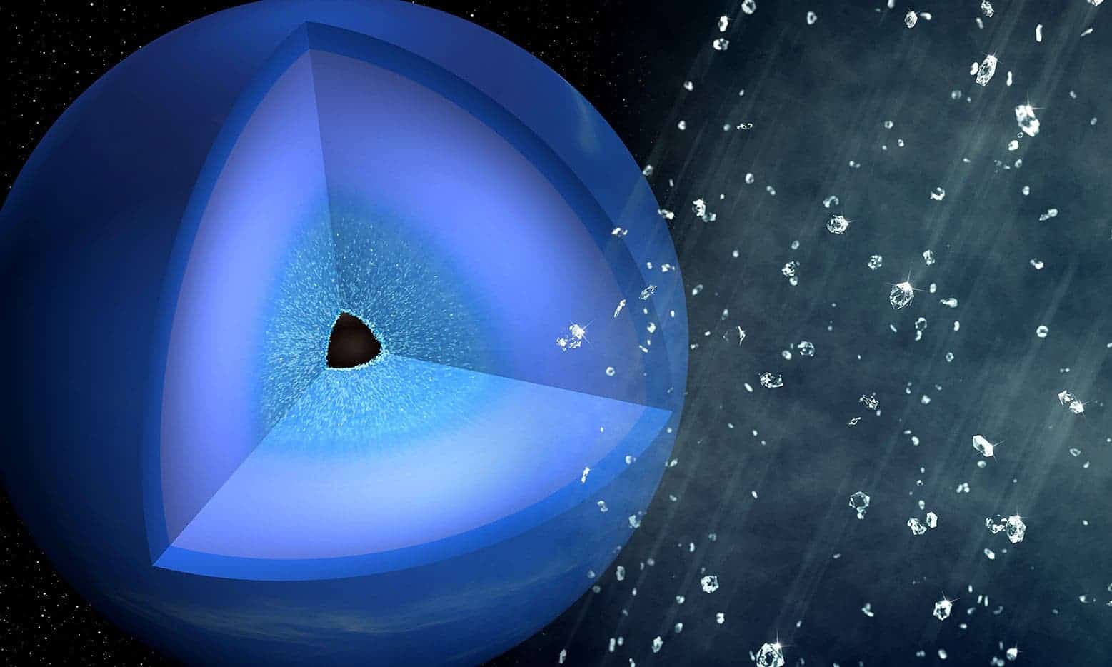 Scientists have long throught that high temperature and pressure deep in Neptune and Uranus' atmosphere are enough to form diamond rain. Now, we have lab confirmation of this hypothesis. Credit: Greg Stewart / SLAC National Accelerator Laboratory.