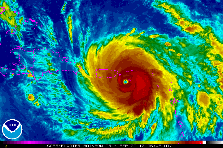 Infrared loop of Hurricane Maria passing St. Croix, Vieques, and landfalling on Puerto Rico on the morning of September 20.