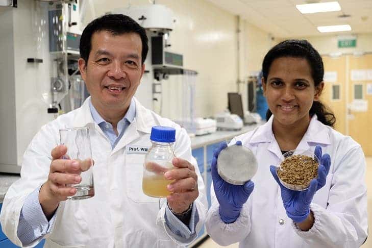 The researchers with their upcycled beer products. Image credits: Nanyang Technological University, Singapore.