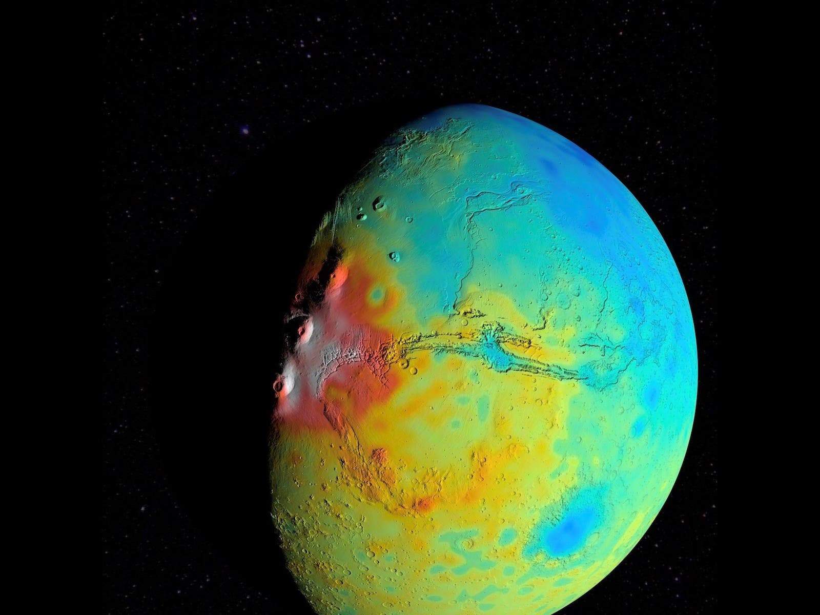 Martian gravity can reveal a lot of the planet's secrets. Credits: NASA/Goddard/UMBC/MIT/E. Mazarico.
