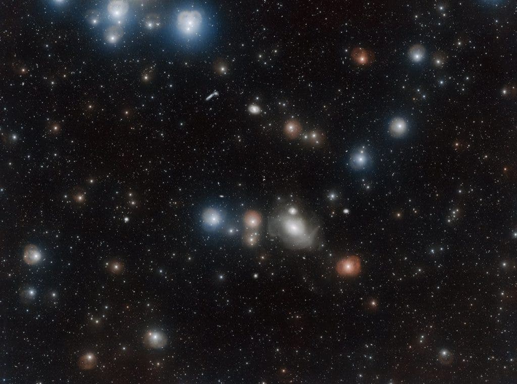 The incredible Fornax Galaxy Cluster, home to more than 50 galaxies. Credit: ESO. 