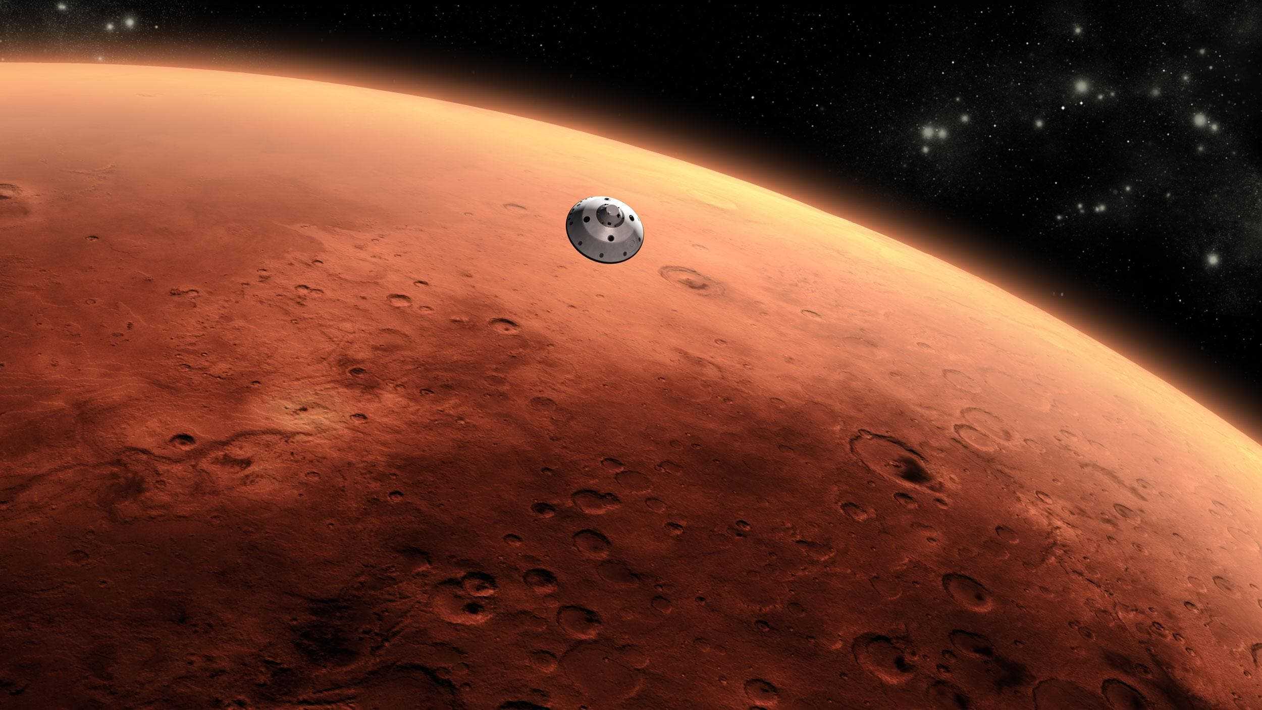 Artist's concept of the Mars Science Laboratory spacecraft approaching the Red Planet. Image credit: NASA/JPL-Caltech.
