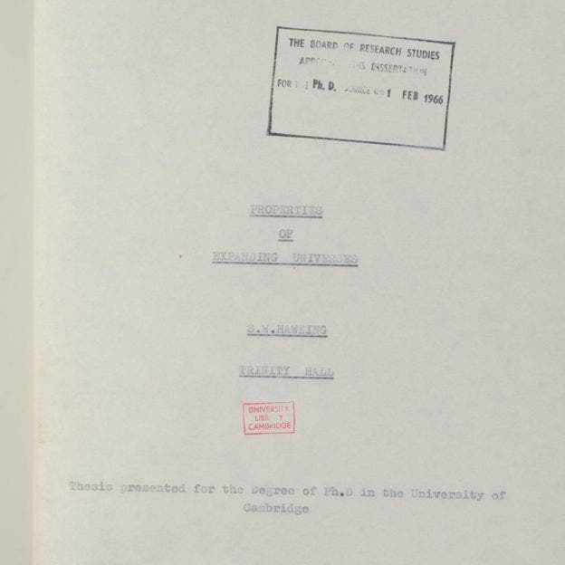 Hawking's PhD first page.