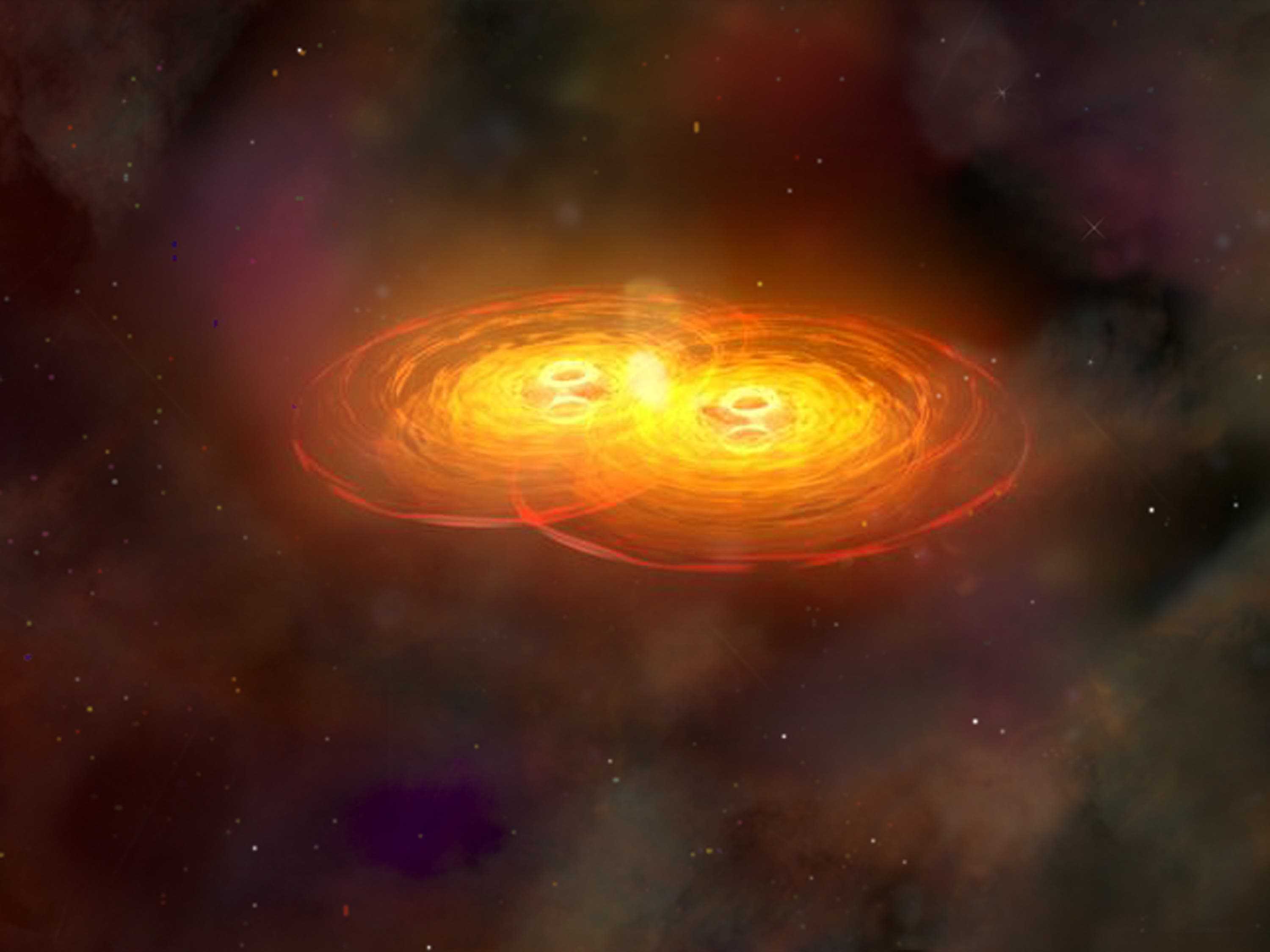 Black hole mergers are among the few phenomena which create observable gravitational waves. Credits: NASA/CXC/A.Hobart.