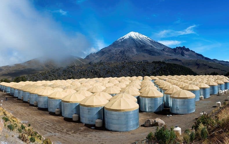 HAWC detector consisting of 300 large water tanks, each with four photodetectors