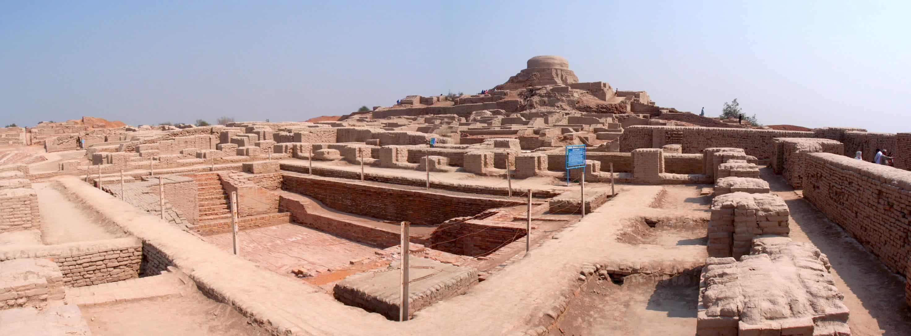 Stupa mound and Great Bath in Mohenjo daro.