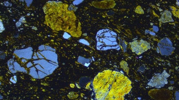 A thin section of the meteoritic rock. Image credits: Simon Drake.