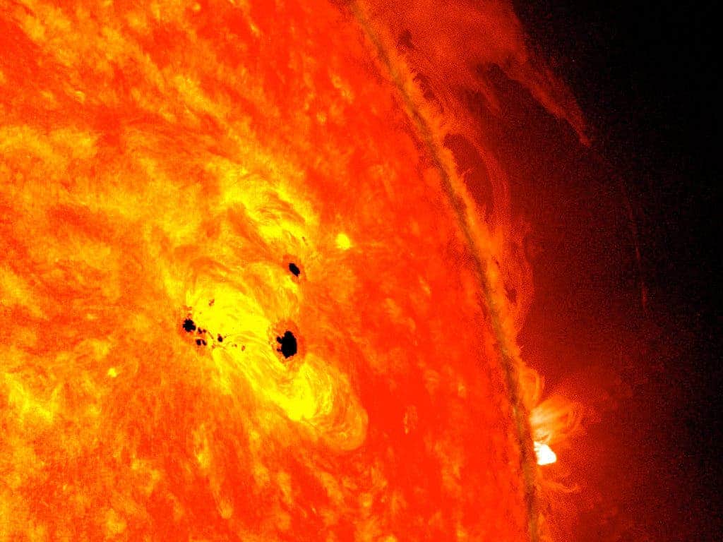 Fast-growing sunspots. Credit: NASA, SDO. 