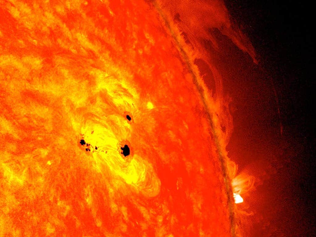 Fast-growing sunspots. Credit: NASA, SDO.