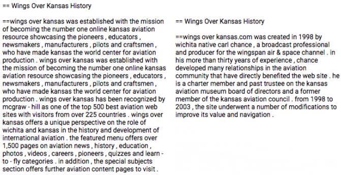 Left: Automated Wikipedia entry for Wings over Kansas. Right: The Wiki entry edited by humans. Image credit: Liu et al.