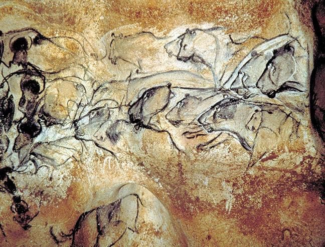 The Chauvet Cave paintings, dated at 30,000 to 28,000 BC, were once thought to be the oldest cave drawings. Here, we can find more than 1,000 paintings depicting lions or mammoths of unmatched sophistication. Credit: DRAC Rhone-Alpes, French Ministry of Culture.