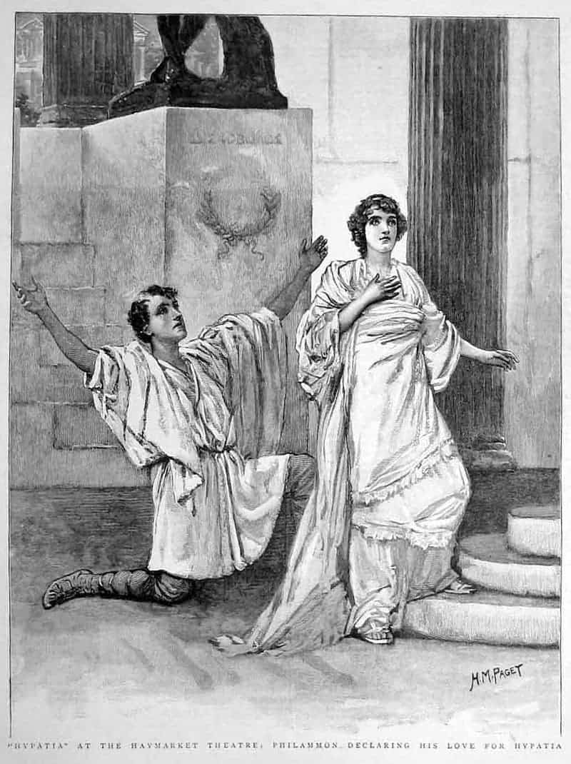 Hypatia inspired numerous artists, scientists, and scholar. Here: The play Hypatia, performed at the Haymarket Theatre in January 1893, was based on the novel by Charles Kingsley.