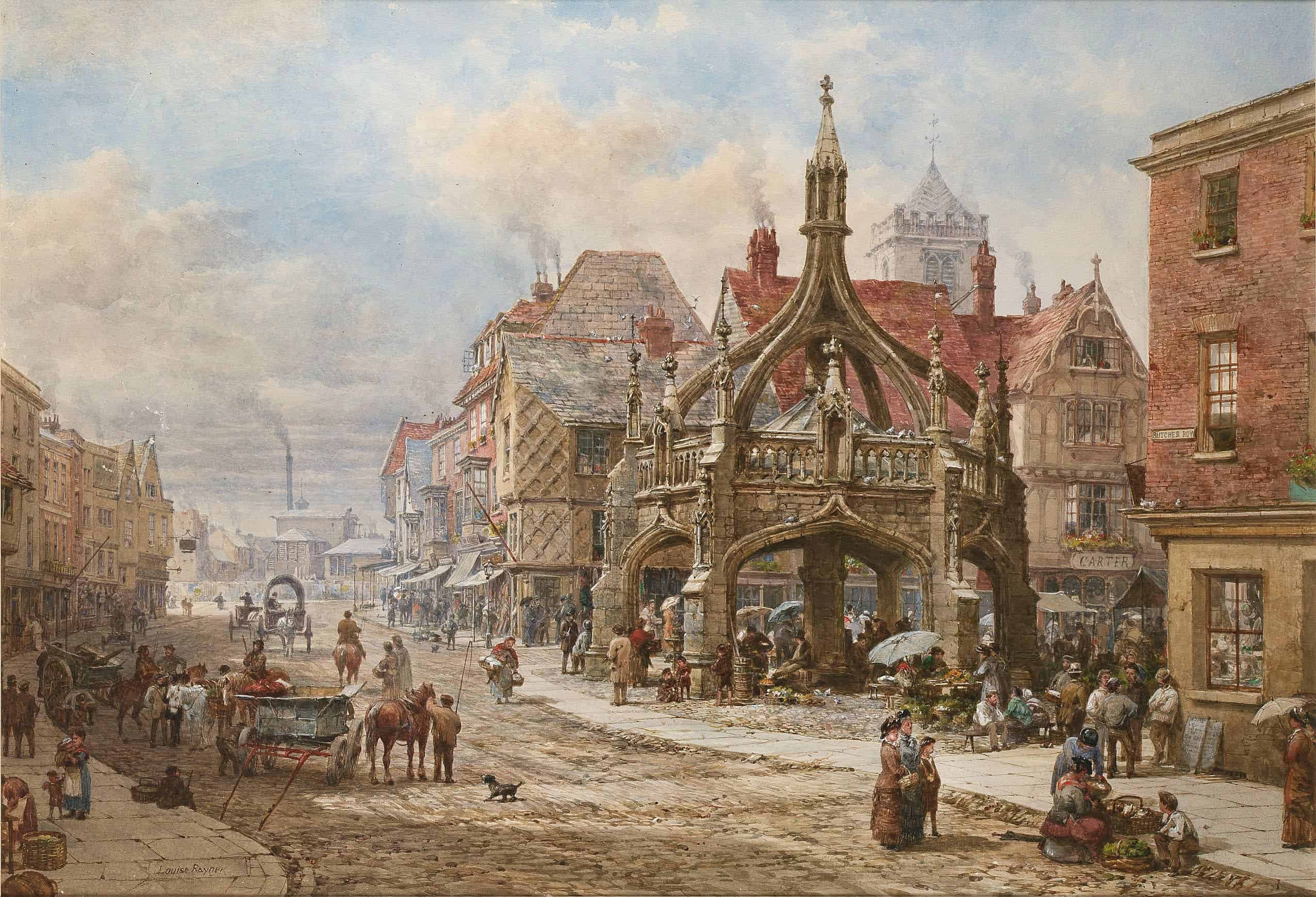The Poultry Cross, Salisbury -- a painting by Louise Rayner.