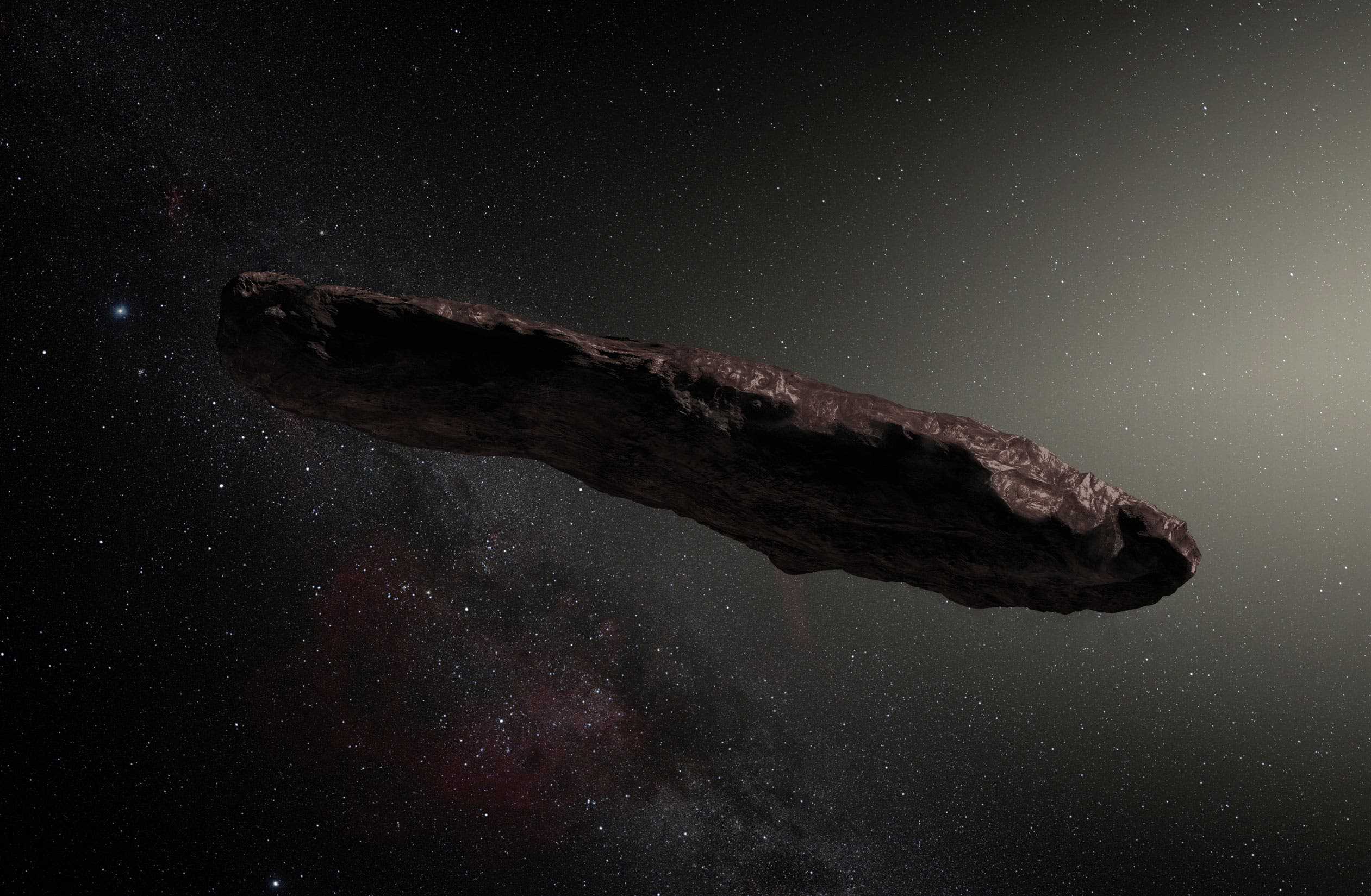 Artistic depiction of ‘Oumuamua. Image redits: ESO / M. Kornmesser.