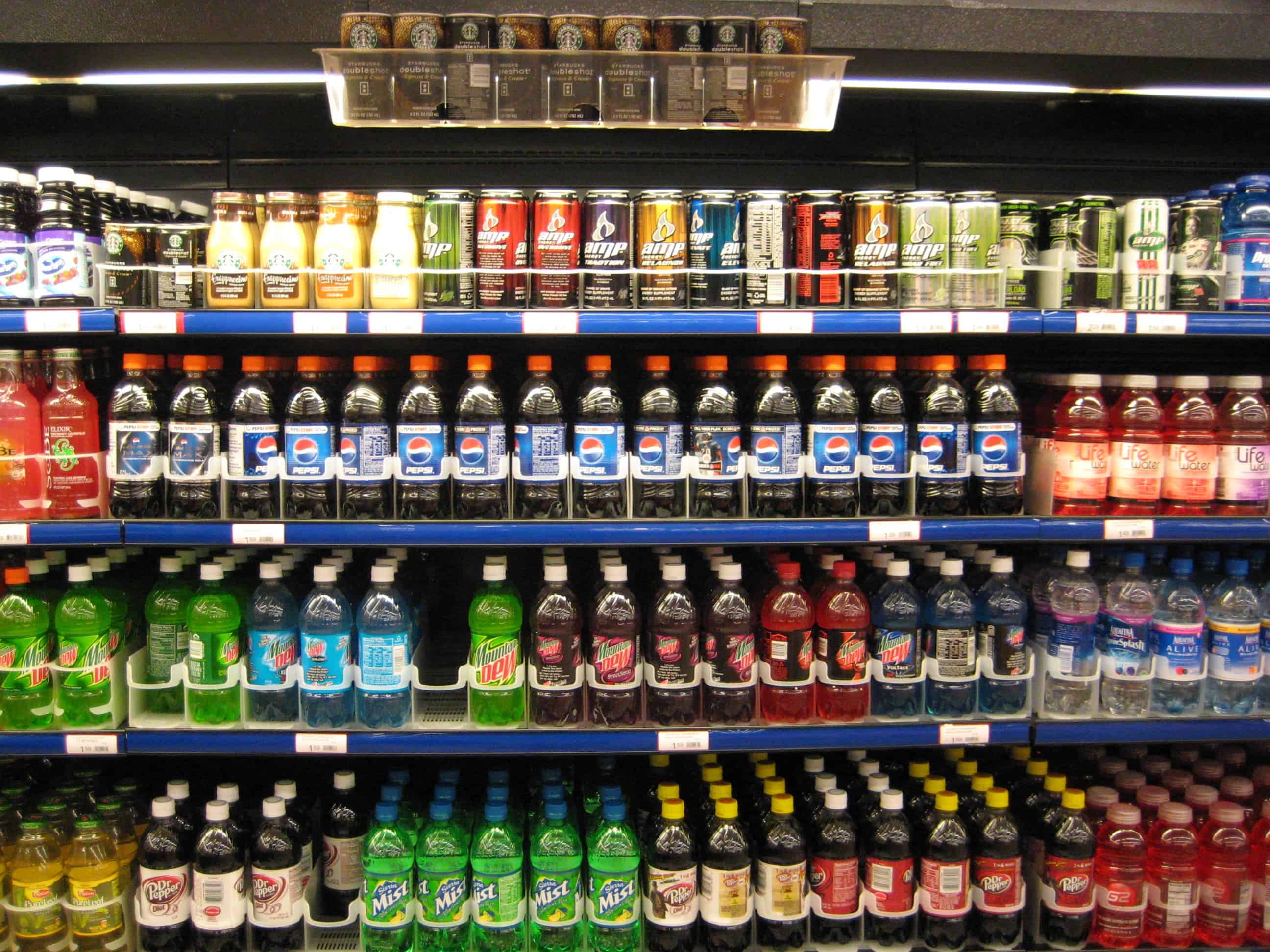 There is a vast array of sugary drinks available. Image credits: Marlith.