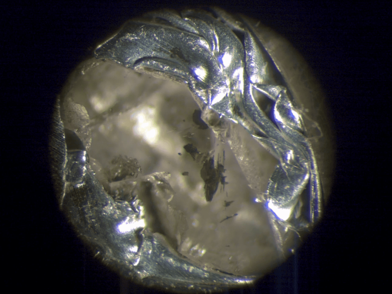 This diamond contains the first evidence of calcium silicate perovskite found in nature. Credit: Nester Korolev, UBC.