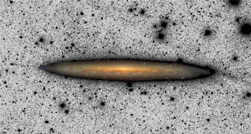A composite image of NGC 5907 used in the new study. Credit: C. M. Lombilla / IAC.