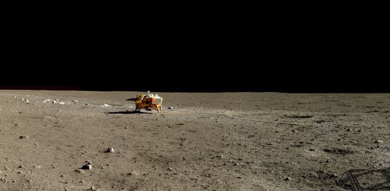The image is shot by Chinese Chang'e 3, an unmanned lunar exploration probe, and Yutu rover. Image credits: Xinhua.