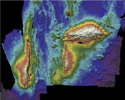 Map of the Gigante seamount with the Mid Atlantic Ridge separating the North American and Eurasian plates. Image from the Hydrographic Institute of the Portuguese Navy.