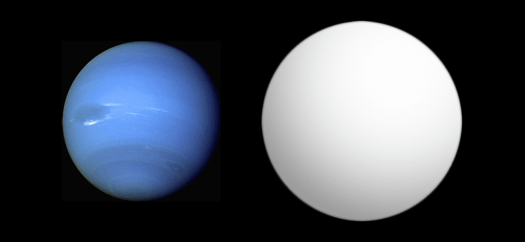 Hat-P-11 (right) is comparable in size to Neptune (left).