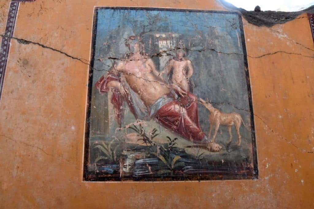 Fresco of Narcissus found hidden in Pompeii behind layers of ash. 