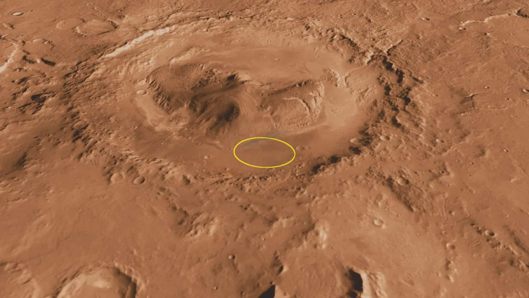 Curiosity's landing site in Gale Crater. Image credits: NASA/JPL.