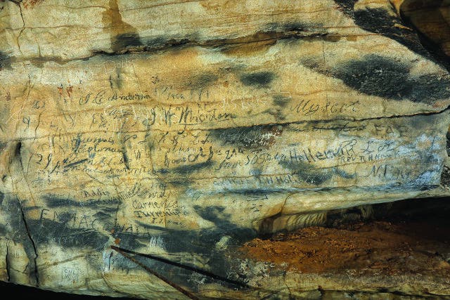 Cherokee inscriptions found in Manitou Cave, Alabama. Credit: University of Tennessee at Knoxville.